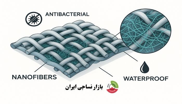 ساختار نانوالیاف در سطح میکروسکوپی داخل تار و پود پارچه با خاصیت ضدویروس